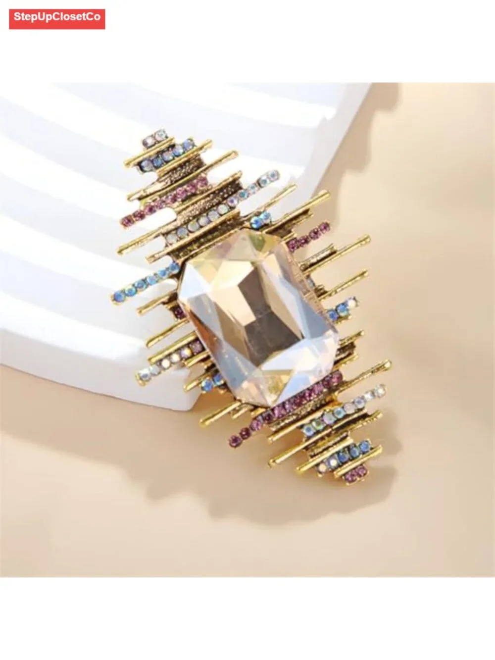 Vintage Rhinestone Brooch Pin Geometric Lapel Brooch for Women